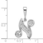 14KW White Gold Solid Polished Script Filigree Letter N Initial Pendant - Image 3