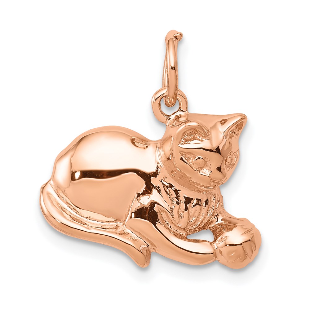 D1317.jpg 14k Rose Gold Solid Polished Open-Backed Cat with Ball Charm - Image 1