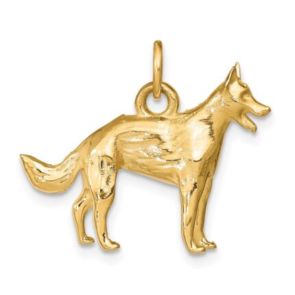 14k Solid Polished 3-D German Shepherd Dog Charm