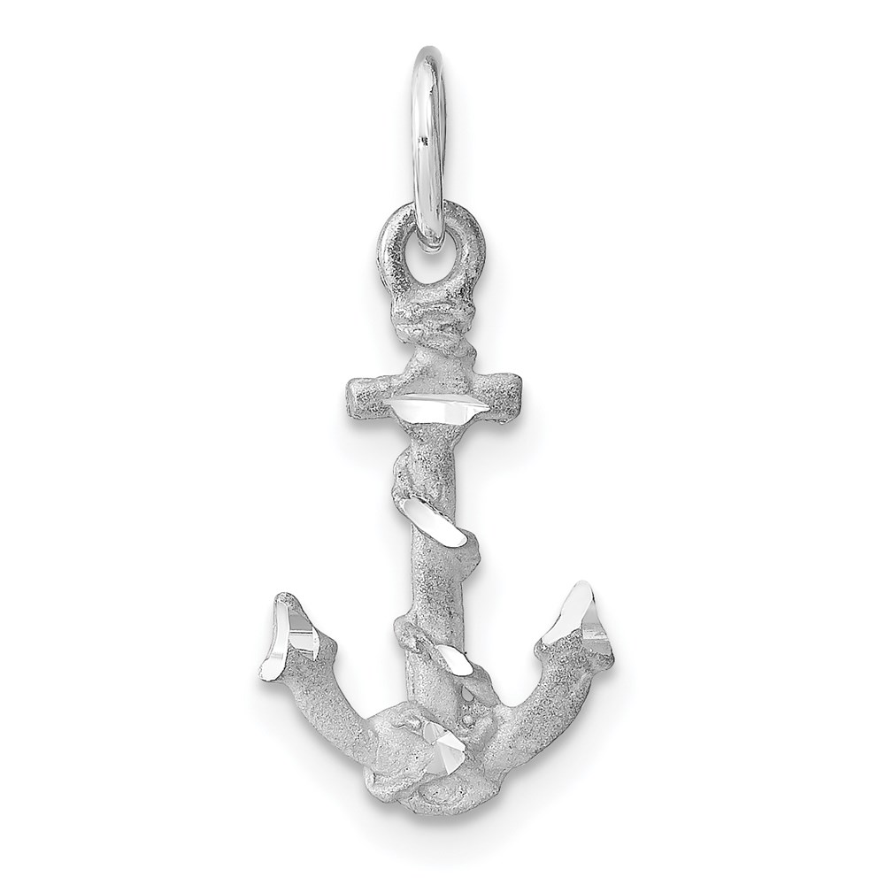 D1359.jpg 14K White Gold Solid Satin Diamond-Cut 3-D Anchor with Rope Charm - Image 1