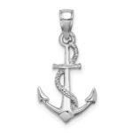 14K White Gold Solid Polished 3-D Anchor with Rope Pendant - Image 3