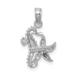 14K White Gold Solid Seahorse and Starfish Pendant - Image 3