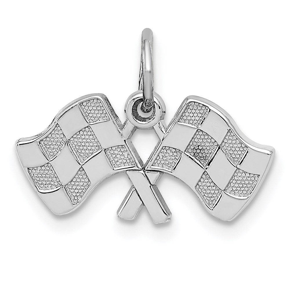 D1452.jpg 14k White Gold Polished Checkered Flags Charm - Image 1