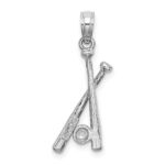 14K White Gold Polished Open-Back Bats and Baseball Pendant - Image 3