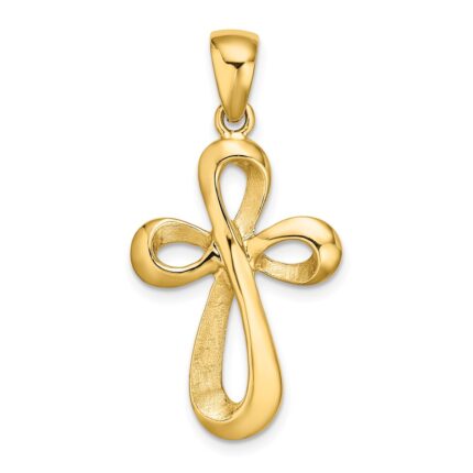 14k Polished Ribbon Cross Charm