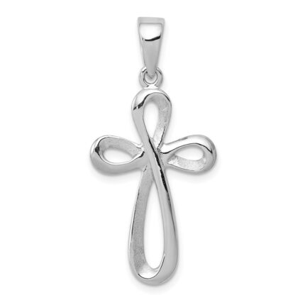 14k White Gold Polished Ribbon Cross Pendant