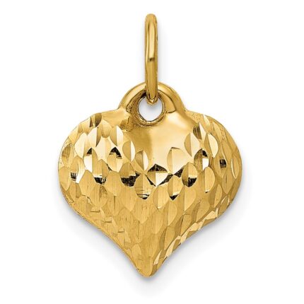 14K Polished and Textured 3-D Puffed Heart Pendant