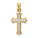 14k and White Rhodium Reversible Hollow Cross Pendant