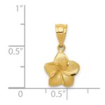 14k Satin Diamond-cut Plumeria Floral Charm Pendant - Image 3