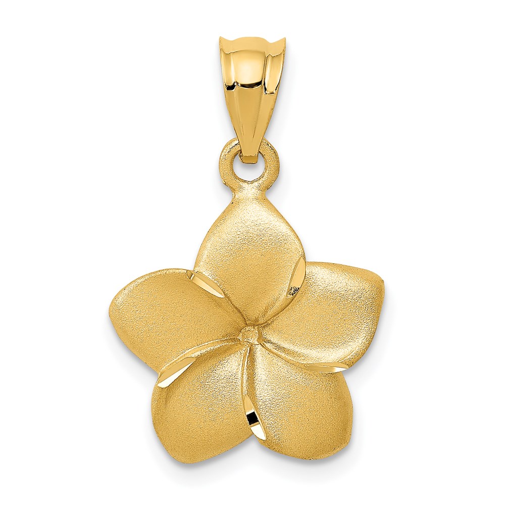D331.jpg 14k Satin Diamond-cut Plumeria Floral Charm Pendant - Image 1