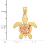 14k Two-tone Diamond-cut Rose Plumeria Turtle Pendant - Image 3