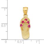 14k 3-D July/Red CZ Birthstone Flip Flop Pendant - Image 3