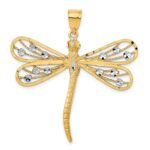 14K and White Rhodium Diamond-cut Filigree Dragonfly Pendant
