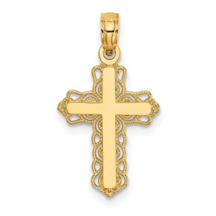 14k Budded Cross with Lacey Trim Charm