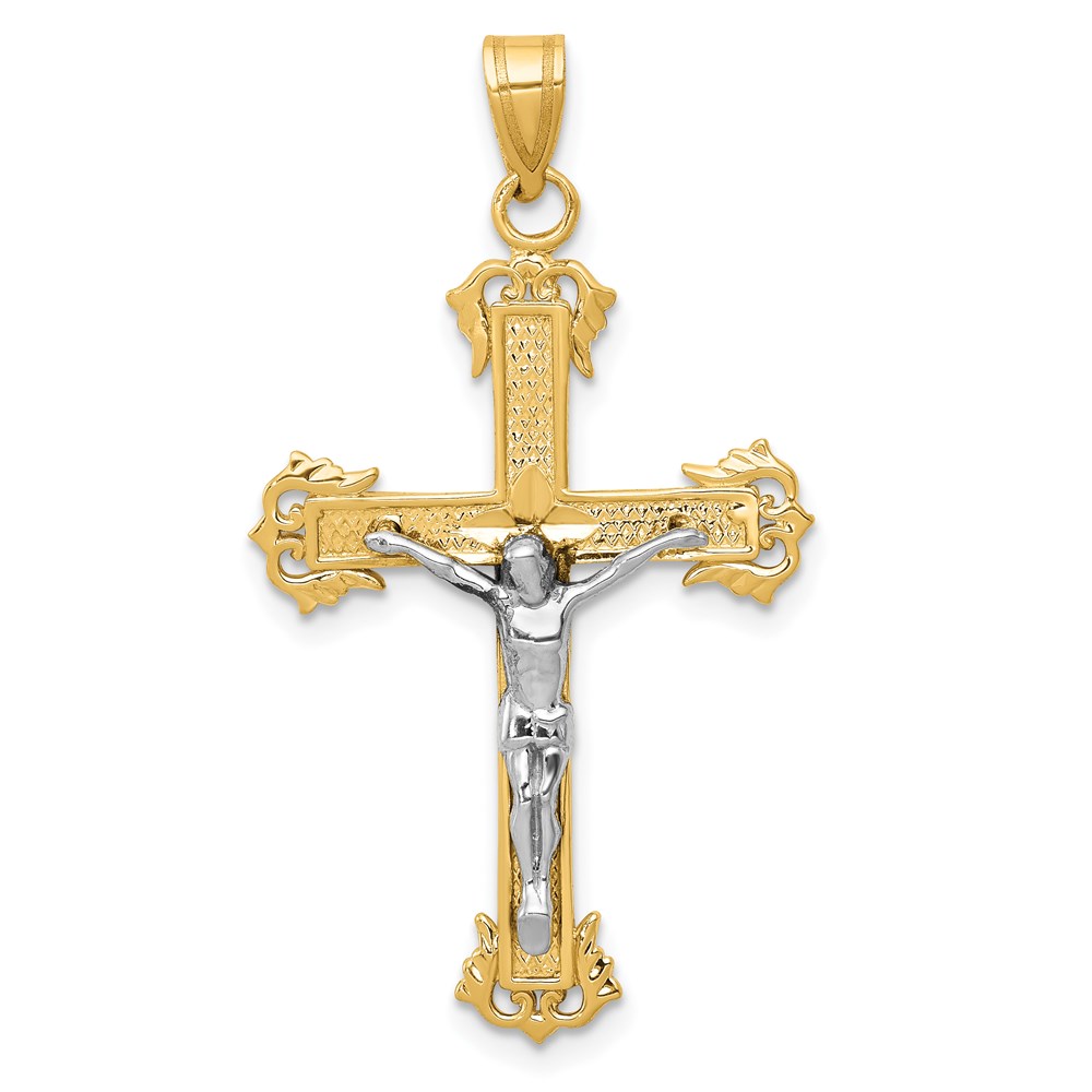 D3637.jpg 14K Two-tone Diamond-cut Crucifix Pendant - Image 1