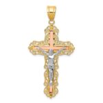 14K Tri-color Diamond-cut Filigree Crucifix Pendant