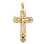 14K Tri-color Diamond-cut Filigree Crucifix Pendant - Image 4