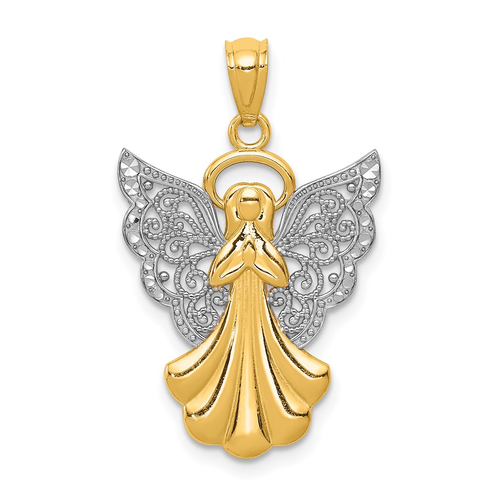 D3721.jpg 14k and White Rhodium Filigree Angel Pendant - Image 1