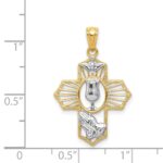 14k and White Rhodium Communion Cross with Dove and Praying Hands Pendant - Image 3
