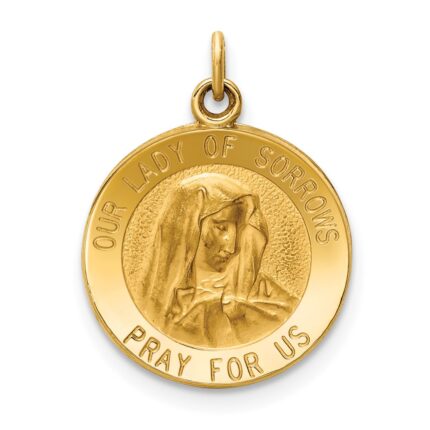 14k Polished and Satin Solid Our Lady of Sorrows Medal Round Charm