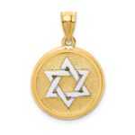 14k Two-tone Solid Satin Finish Flat Back Star of David Disc Charm