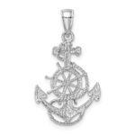 14K White Gold Anchor and Ships Wheel with Rope Pendant - Image 4