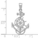 14K White Gold Anchor and Ships Wheel with Rope Pendant - Image 3