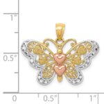 14k Two-tone with White Rhodium Butterfly with Hearts Pendant - Image 3