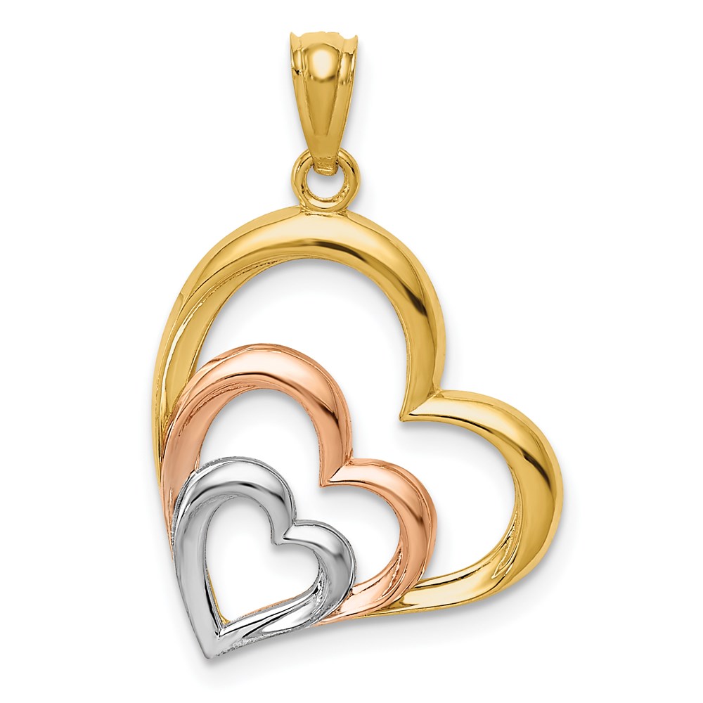 D4356.jpg 14K Two-tone and White Rhodium Polished 3 Hearts Pendant - Image 1