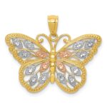 14k with White and Rose Rhodium Diamond-cut Butterfly Pendant