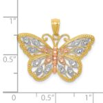 14k with White and Rose Rhodium Diamond-cut Butterfly Pendant - Image 3