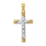 14K and White Rhodium Cross Pendant