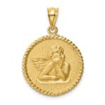 14K Brushed Angel Round Pendant