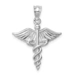 14K White Polished 3-D Caduceus Medical Pendant