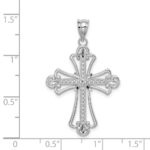 14K White Gold Polished Diamond-cut Textured Cross Pendant - Image 4