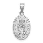 14K White Gold Polished Solid Miraculous Medal Oval Pendant - Image 3