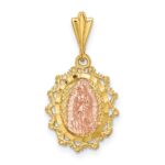 14K Two-tone Polished Our Lady of Guadalupe Oval Pendant