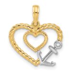 14K with White Rhodium Fancy Rope Heart and Anchor Charm