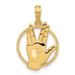 14K Polished Live Long and Prosper Hand Gesture in Circle Charm