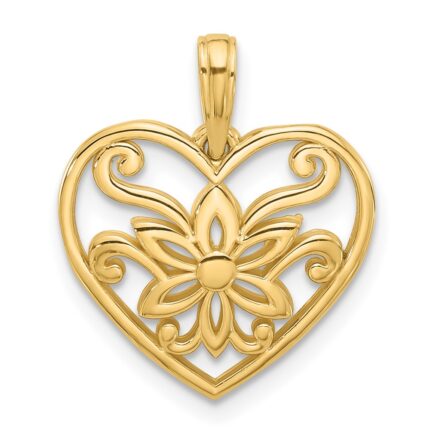 14K Polished Fancy Flower and Heart Charm