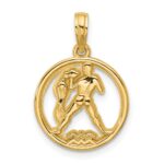14K Polished Round Aquarius Pendant