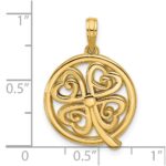 14K Polished Four Leaf Clover in Circle Pendant - Image 4