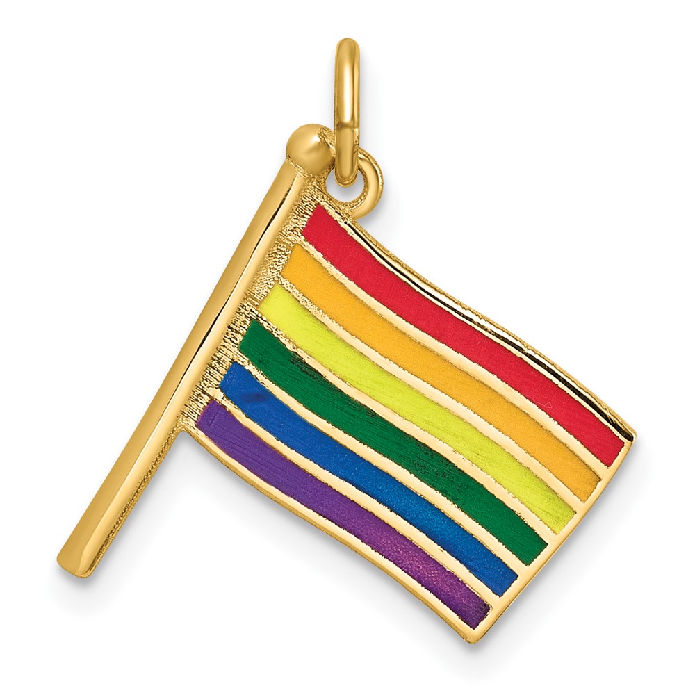 D5866.jpg 14K Polished Enameled Rainbow Flying Flag Pendant - Image 1