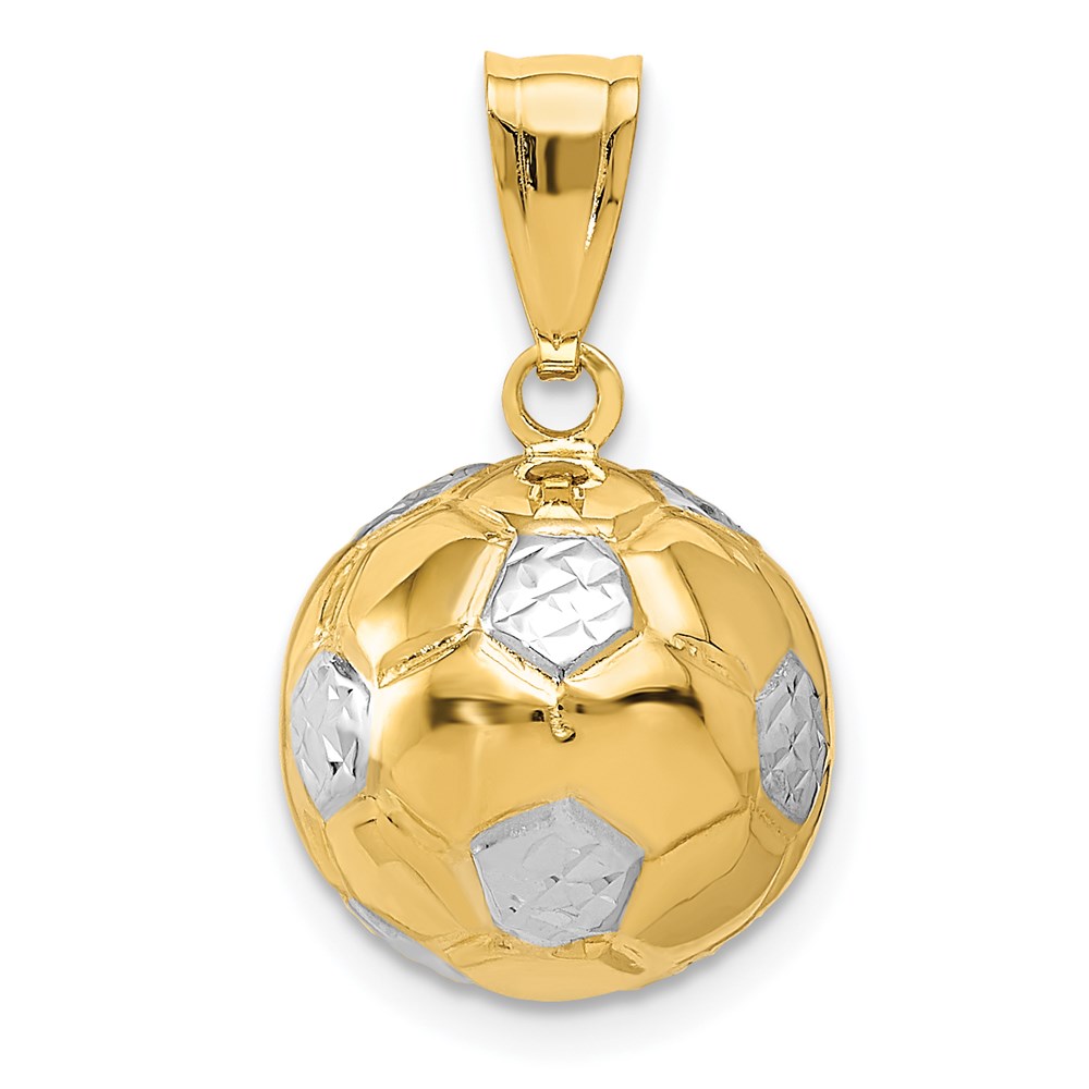 D724.jpg 14K and White Rhodium 3-D Puffed Soccer Ball Pendant - Image 1