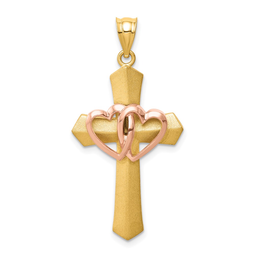 D821.jpg 14k Two-tone Double Heart Cross Charm - Image 1