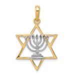 14K and White Rhodium Solid Menorah In Star Of David Charm