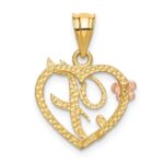 14k Two-Tone Heart Letter F  Initial Pendant - Image 3