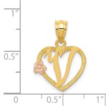 14k Two-Tone Heart Letter V  Initial Pendant - Image 4