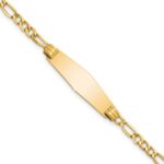 14k Polished Semi-Solid Chain/Solid Plate Figaro Link Soft Diamond Shape 25.5x7.5mm Plate 7 inch ID Bracelet