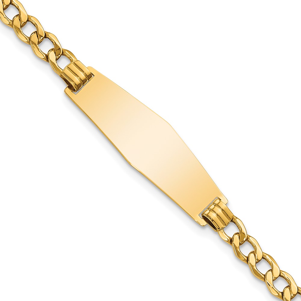 DCID110C-7-1.jpg 14k Polished Semi-solid Chain/Solid Plate Curb Link Soft Diamond Shape 28x9.5mm Plate 8 inch ID Bracelet - Image 1